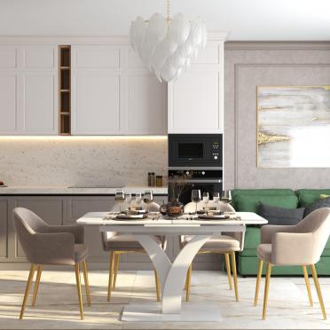 Интерьер кухни cветильниками над столом  смотреть на Basicdecor