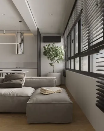 Интерьер гостиной с жалюзи и дверными жалюзи  смотреть на Basicdecor