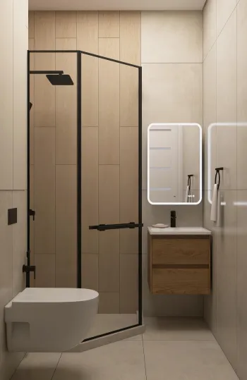 Интерьер ванной с зеркалом на двери  смотреть на Basicdecor