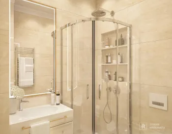 Интерьер ванной с душевой из плитки и без окна  смотреть на Basicdecor