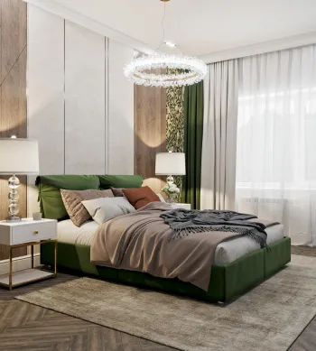 Интерьер спальни cветильниками над кроватью  смотреть на Basicdecor