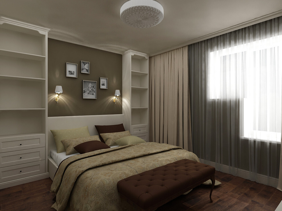 Интерьер спальни с подсветкой светодиодной и светильниками над кроватью в скандинавском стиле