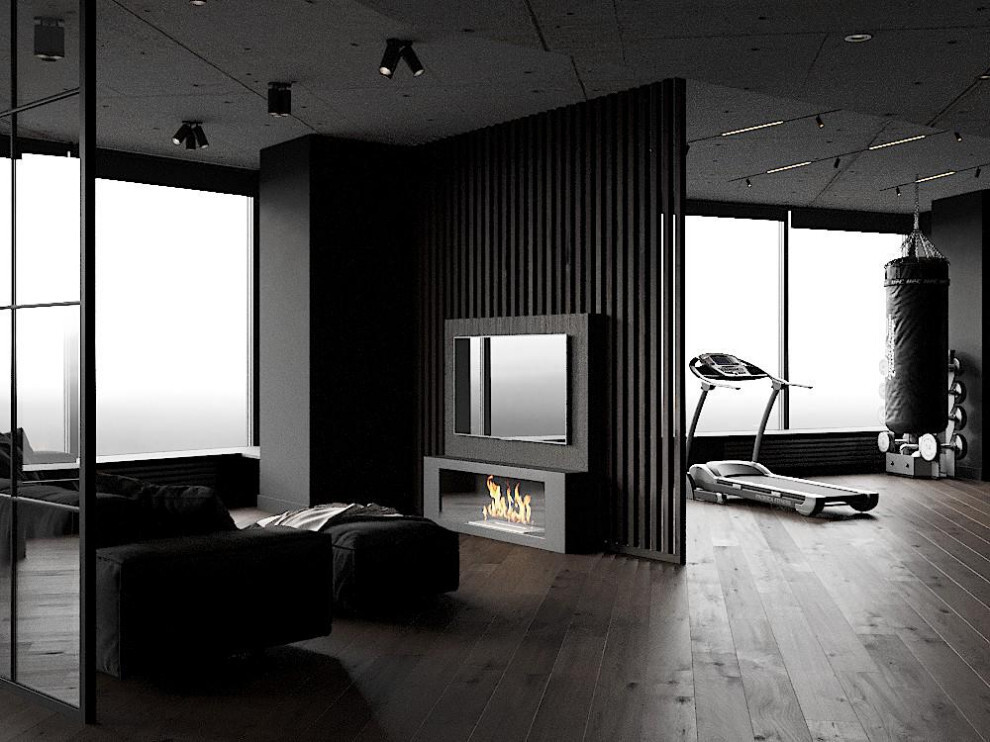 Интерьер гостиной с керамогранитом на стену с телевизором в современном стиле и в стиле лофт