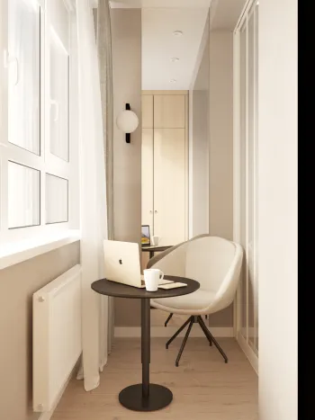 Интерьер балкона с балконом и столом у окна  смотреть на Basicdecor