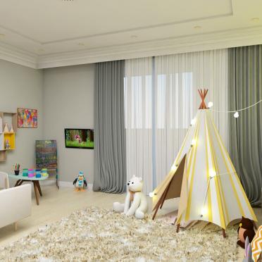Интерьер детской с для мальчика, с игровой зоной и с вигвамом  смотреть на Basicdecor