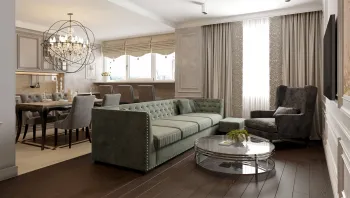 Интерьер гостиной с каретной стяжкой в классическом стиле смотреть на Basicdecor