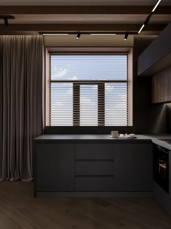 Интерьер кухни с жалюзи и дверными жалюзи  смотреть на Basicdecor