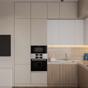 Интерьер гостиной с кухней-нишей в современном стиле смотреть на Basicdecor