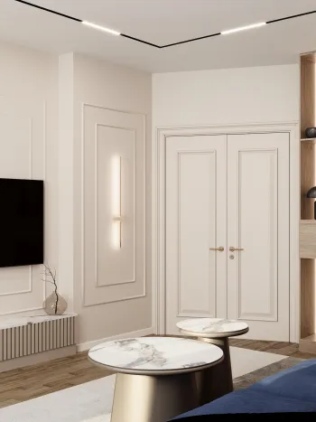 Интерьер гостиной с нишей с подсветкой  смотреть на Basicdecor