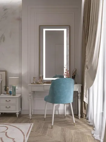Интерьер спальни с зеркалом на двери  смотреть на Basicdecor