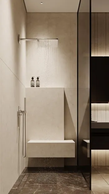 Интерьер ванной с душевой из плитки  смотреть на Basicdecor