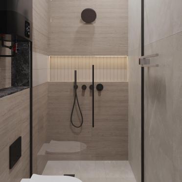 Интерьер ванной с душевой из плитки  смотреть на Basicdecor