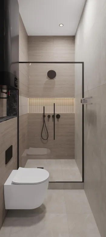 Интерьер ванной с душевой из плитки  смотреть на Basicdecor