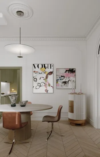 Интерьер столовой cветильниками над кроватью  смотреть на Basicdecor