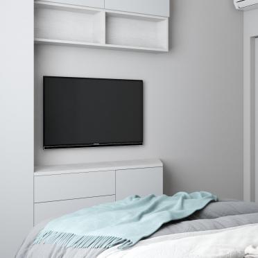 Интерьер спальни с телевизором на стене  смотреть на Basicdecor