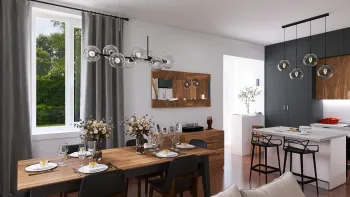 Интерьер кухни cветильниками над столом  смотреть на Basicdecor