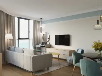 Интерьер гостиной c рабочим местом в современном стиле смотреть на Basicdecor