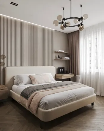 Интерьер спальни cветильниками над кроватью  смотреть на Basicdecor