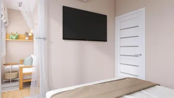 Интерьер спальни с телевизором на стене  смотреть на Basicdecor