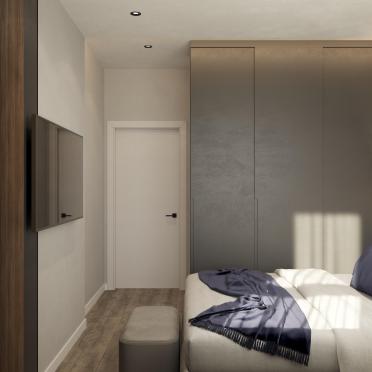 Интерьер спальни с шкафом над кроватью и шкафом у кровати  смотреть на Basicdecor