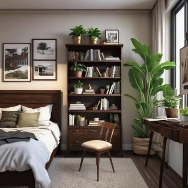 Интерьер спальни с шкафом над кроватью и шкафом у кровати  смотреть на Basicdecor