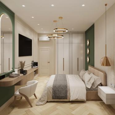 Интерьер спальни cветильниками над кроватью  смотреть на Basicdecor