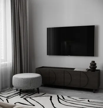Интерьер гостиной с телевизором на стене  смотреть на Basicdecor