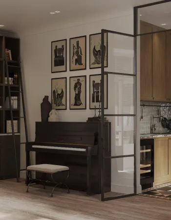 Интерьер гостиной с перегородкой раздвижной  смотреть на Basicdecor