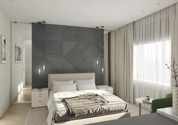 Интерьер спальни cветильниками над кроватью и с подсветкой  смотреть на Basicdecor