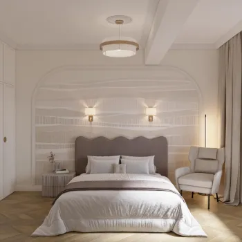 Интерьер спальни cветильниками над кроватью  смотреть на Basicdecor