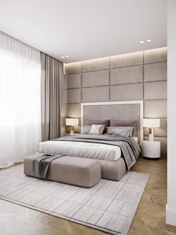 Интерьер спальни cветильниками над кроватью  смотреть на Basicdecor