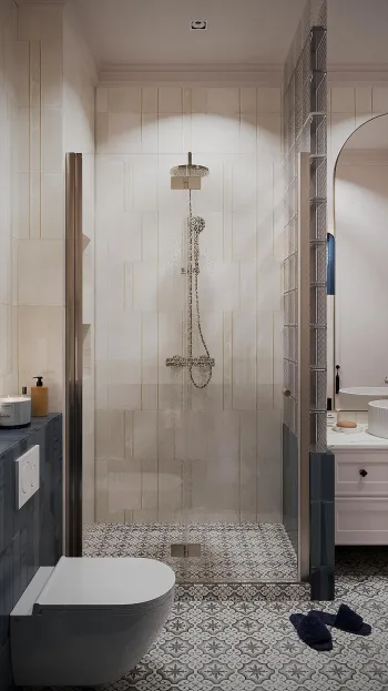 Интерьер ванной с душевой из плитки  смотреть на Basicdecor