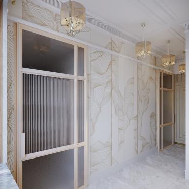 Интерьер спальни с зеркалом на двери  смотреть на Basicdecor