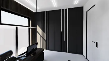Интерьер cветовыми линиями, жалюзи и с подсветкой  смотреть на Basicdecor