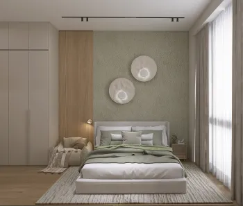 Интерьер спальни cветильниками над кроватью в эко смотреть на Basicdecor
