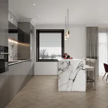 Интерьер гостиной c островом  смотреть на Basicdecor