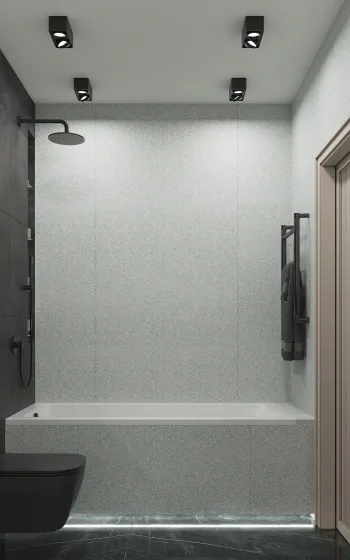 Интерьер ванной с душевой из плитки  смотреть на Basicdecor