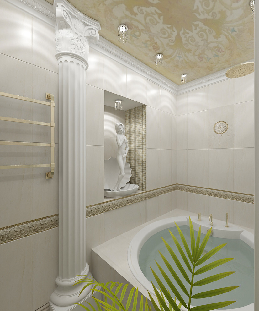 Интерьер ванной в барокко, ампире, древнерусском и рококо
