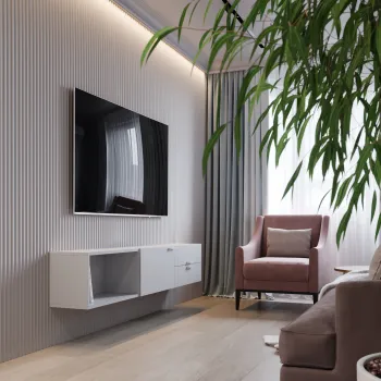 Интерьер гостиной с телевизором на стене в современном стиле смотреть на Basicdecor