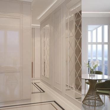 Интерьер коридора с проходной и зеркалом на двери  смотреть на Basicdecor