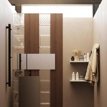 Интерьер ванной с зеркалом на двери  смотреть на Basicdecor
