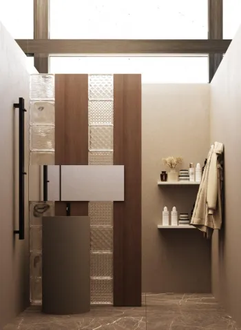 Интерьер ванной с зеркалом на двери  смотреть на Basicdecor