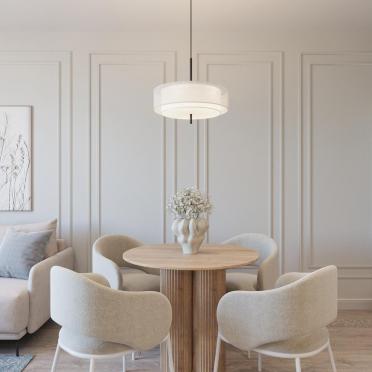 Интерьер столовой cветильниками над столом  смотреть на Basicdecor