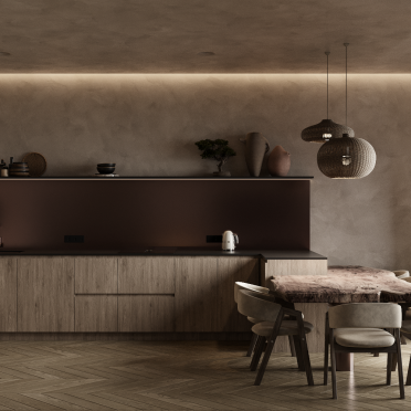 Интерьер кухни с нишей с подсветкой и с подсветкой  смотреть на Basicdecor