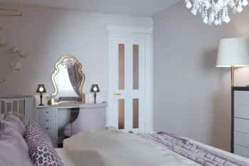 Интерьер спальни с зеркалом на двери в неоклассике смотреть на Basicdecor