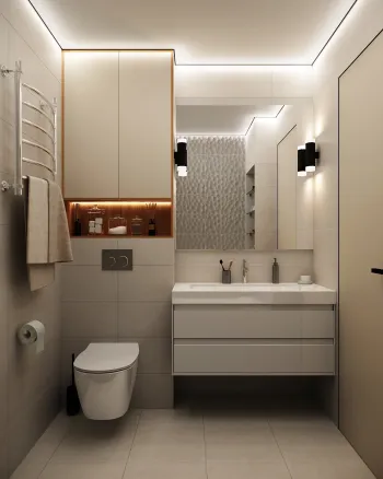 Интерьер ванной cовмещенным санузлом в современном стиле смотреть на Basicdecor
