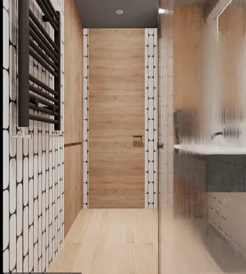 Интерьер ванной с душевой из плитки в современном стиле смотреть на Basicdecor