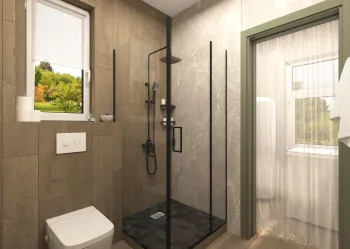 Интерьер ванной с душевой из плитки  смотреть на Basicdecor
