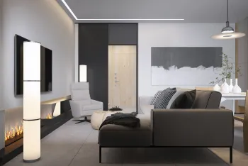 Интерьер гостиной cветовыми линиями в современном стиле смотреть на Basicdecor