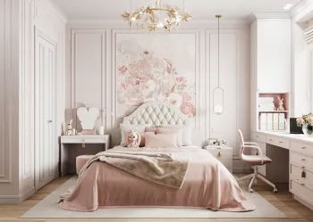 Интерьер спальни c рабочим местом в неоклассике смотреть на Basicdecor